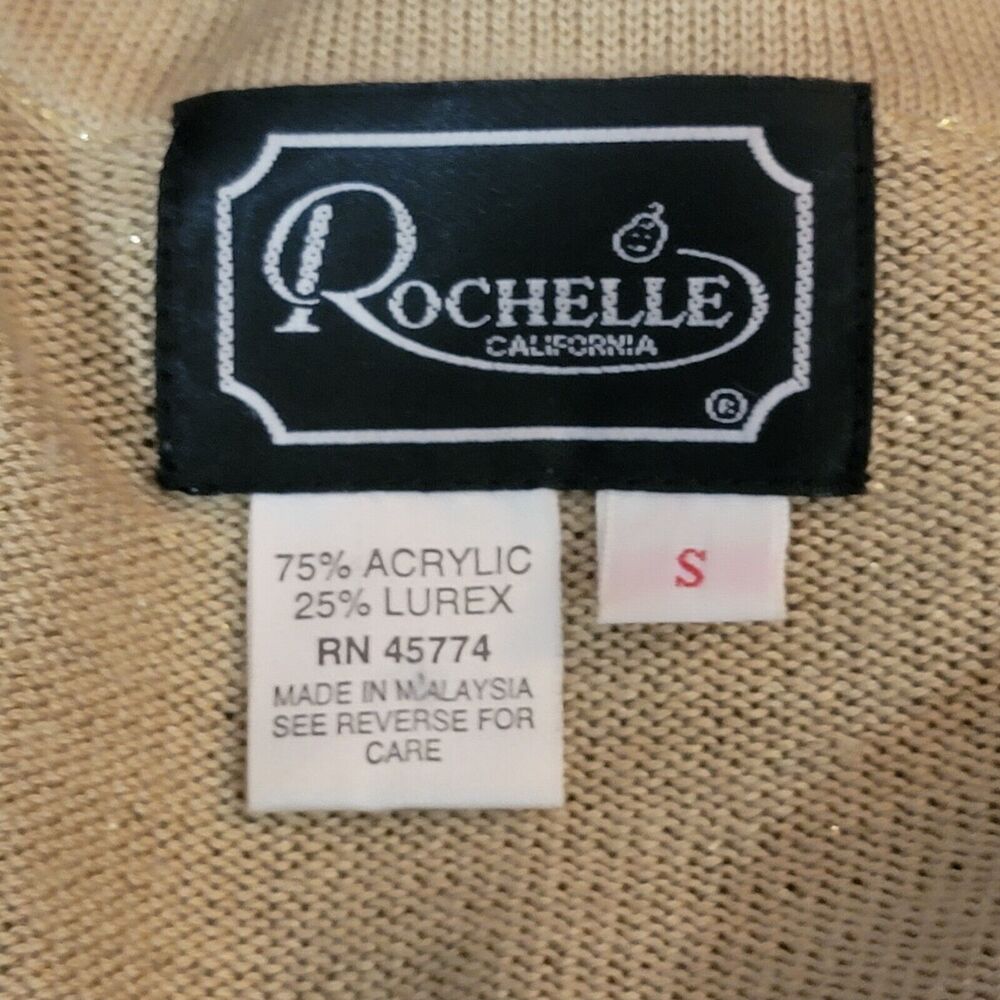 Rochelle California Vintage Knit Button Up Cardigan Shimmer Gold Small - Picture 5 of 5